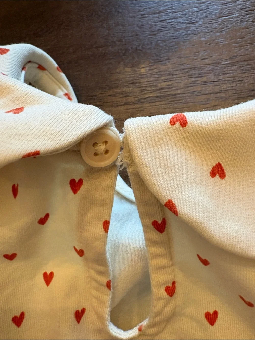 Hanna Andersson Cream Tee with Red Heart Print and Peter Pan Collar
